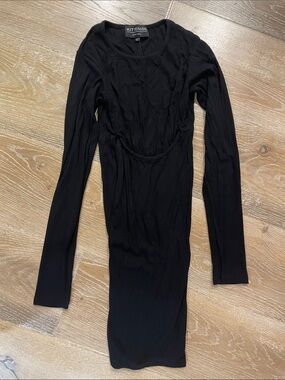Kittenish Black Ribbed Long Sleeve Midi Dress